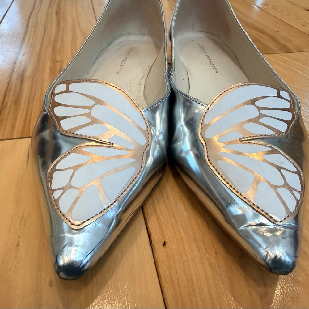 Sophia Webster butterfly flats in metallic silverback - Picture 2 of 4